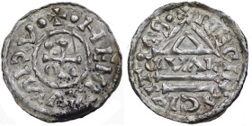 Germany. Duchy of Bavaria. Heinrich II 985-995. AR Denar (22mm, 1.73g). Regensburg mint; moneyer GVAL. +·HEMRVSICV· , cross with one pellet in opposin...