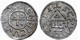 Germany. Duchy of Bavaria. Heinrich II 985-995. AR Denar (21mm, 1.67g). Eichstätt mint; moneyer EIHT. ·HENRICVSDVX, cross with one pellet in opposing ...