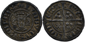 Germany. Aachen. Ludwig IV. of Bayern, 1314-1347. AR Sterling (19mm, 1.41g). Crowned head / Cross, in three angles triple pellets, in one eagle. Menad...