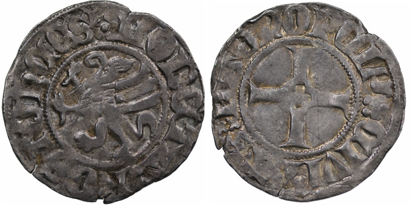 Germany. Rostock. About 1379. AR Witten (18mm 1.15g). Griffen / Cross patée with...