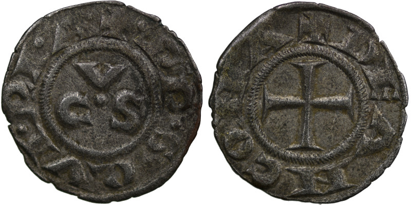 Italy. Ancona. 13th century. Denaro (15mm, 0.62g) Cross / VCS . CNI 13.2.5, tabl...