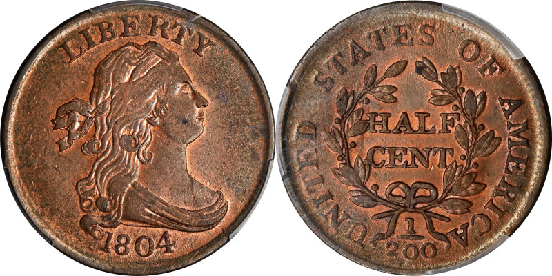 1804 Draped Bust Half Cent. Crosslet 4, Stems to Wreath. AU Details--Surfaces Sm...