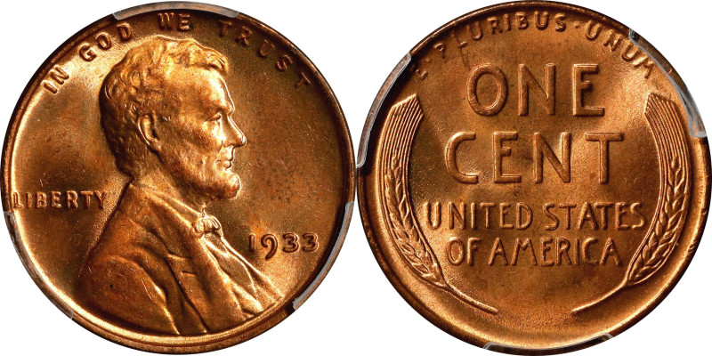 1933 Lincoln Cent. MS-66 RD (PCGS).
PCGS# 2629. NGC ID: 22D7.

Estimate: $260