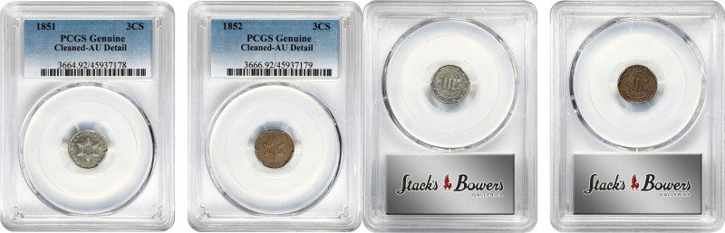 Lot of (2) Type I Silver Three-Cent Pieces. AU Details--Cleaned (PCGS).
Include...