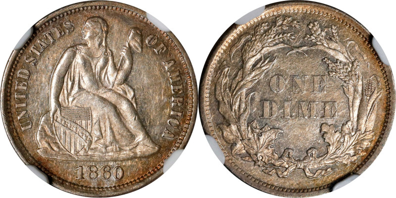 1860 Liberty Seated Dime. AU-58 (NGC).
PCGS# 4631. NGC ID: 239D.

Estimate: $...