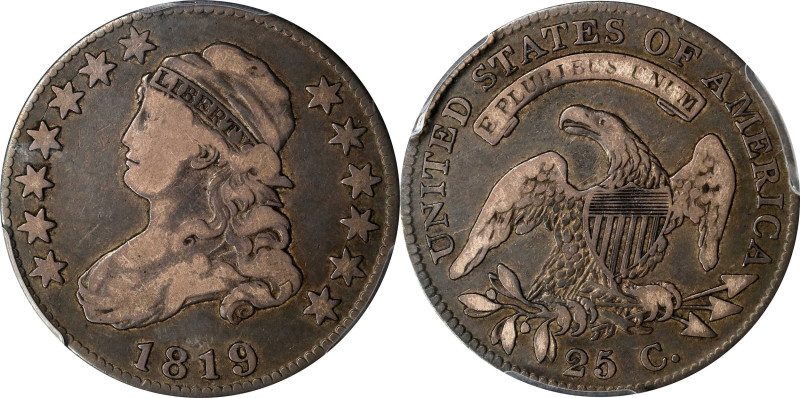 1819 Capped Bust Quarter. Large 9. Fine-12 (PCGS).
PCGS# 5326.

Estimate: $23...