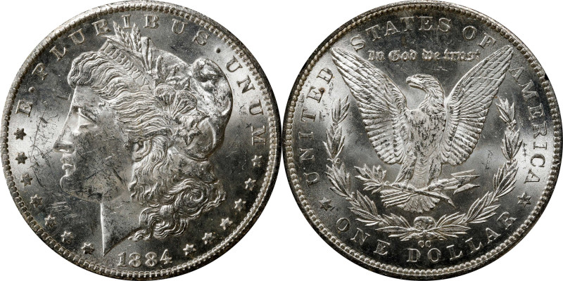 1884-CC GSA Morgan Silver Dollar. Mint State (Uncertified).
The original box an...