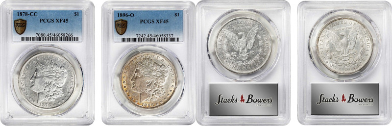 Lot of (2) Better Date 19th Century Morgan Silver Dollars. EF-45 (PCGS).
Includ...