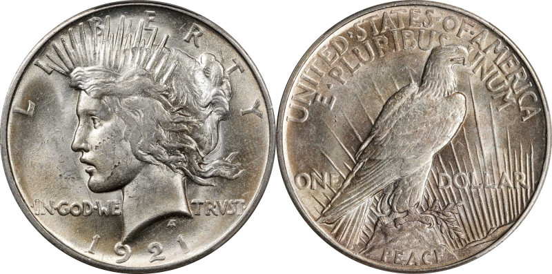 1921 Peace Silver Dollar. High Relief. Unc Details--Wheel Mark (PCGS).
PCGS# 73...