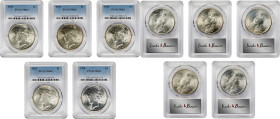 Lot of (5) 1925 Peace Silver Dollars. MS-64 (PCGS).
PCGS# 7365. NGC ID: 257L.

Estimate: $375