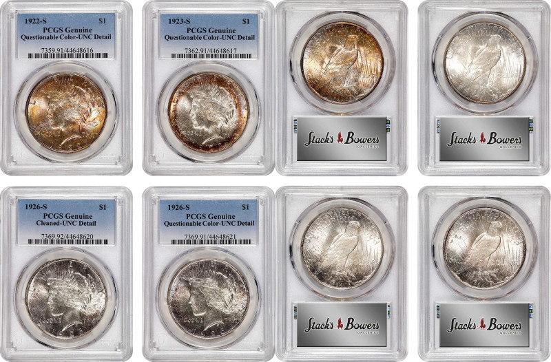 Lot of (4) San Francisco Mint Peace Silver Dollars. Unc Details (PCGS).
Include...