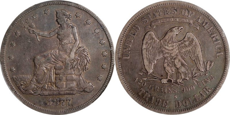 1877-S Trade Dollar. VF-25 (PCGS).
PCGS# 7046. NGC ID: 253E.

Estimate: $275