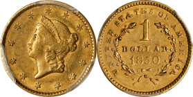 1850 Gold Dollar. AU-50 (PCGS).
PCGS# 7509. NGC ID: 25BF.
From the Pennell Collection.

Estimate: $225