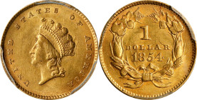 1854 Gold Dollar. Type II. AU-58 (PCGS). CAC.
PCGS# 7531. NGC ID: 25C3.

Estimate: $700