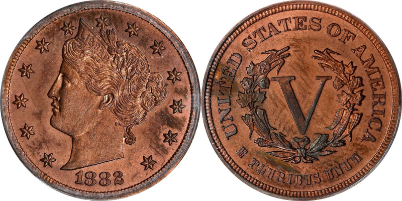 1882 Pattern Liberty Head Nickel. Judd-1691, Pollock-1893. Rarity-6+. Copper. Pl...