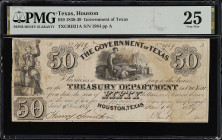 Houston, Texas. Government of Texas. 1838-39. $50. PMG Very Fine 25.
(TXCRH21A). No. 1984, Plate A. Smith - Houston signatures. PMG comments "Cut Can...