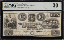 Austin, Texas. Republic of Texas. 1839-41. $10. PMG Very Fine 30.
(TXCRA5). No. 3351, Plate A. We are offering the consecutive note to this lot in th...