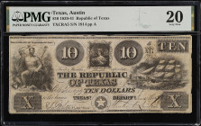 Austin, Texas. Republic of Texas. 1839-41. $10. PMG Very Fine 20.
(TXCRA5). No. 1914, Plate A. PMG comments "Cut Cancelled".
From the Last Chance Ho...