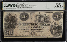 Austin, Texas. Republic of Texas. 1839-41. $20. PMG About Uncirculated 55 EPQ.
(TXCRA6). No. 6307, Plate A. This AU $20 has earned PMG's coveted EPQ ...