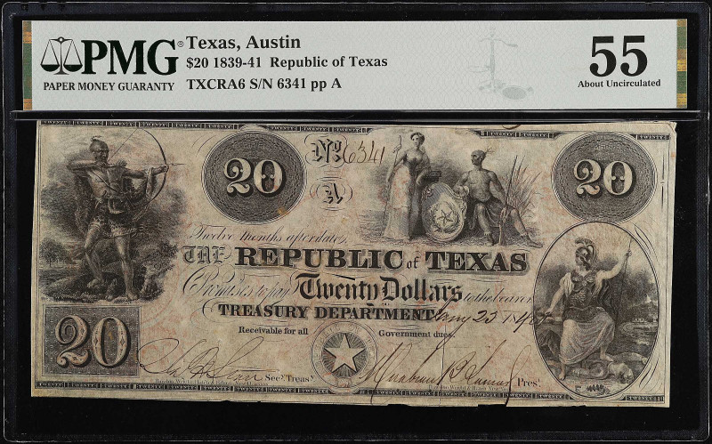 Austin, Texas. Republic of Texas. 1839-41. $20. PMG About Uncirculated 55.
(TXC...