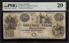 Austin, Texas. Republic of Texas. 1839-41. $20. PMG Very Fine 20.
(TXCRA6). No. 6802, Plate A. PMG comments "Cut Cancelled".
From the Last Chance Ho...