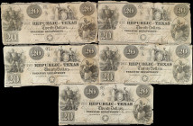 Lot of (5). Austin, Texas. Republic of Texas. 1830s-40s. $20. Fine.
A nice dealer lot consisting of five $20 notes. All are in Fine condition, with i...