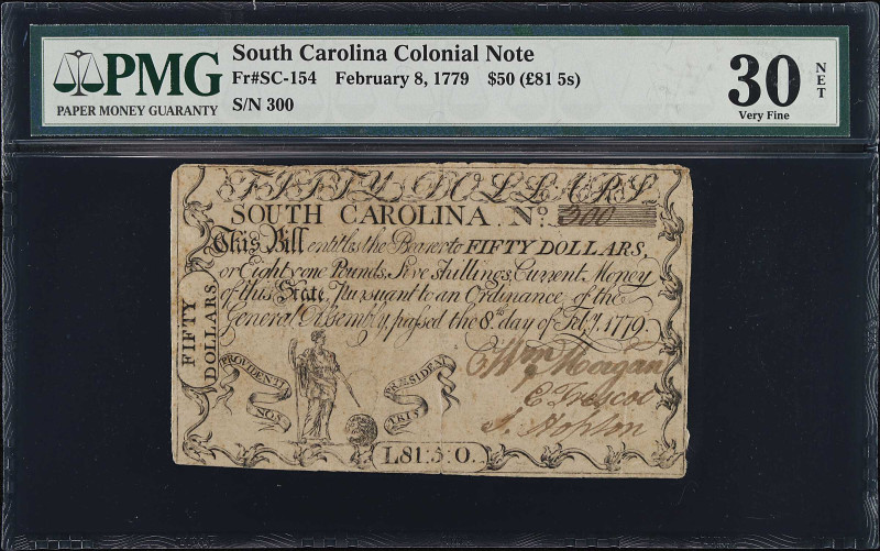 SC-154. South Carolina. February 8, 1779. $50. PMG Very Fine 30 Net. Internal Te...