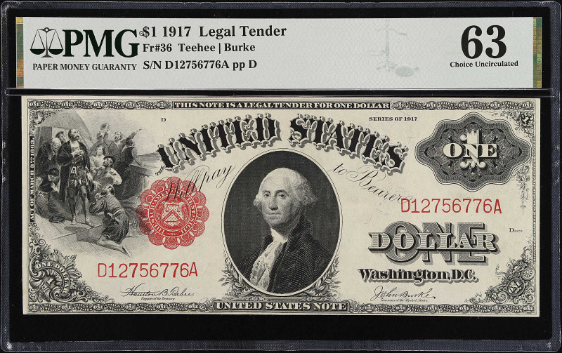 Fr. 36.1917 $1 Legal Tender Note. PMG Choice Uncirculated 63.
Bold design detai...