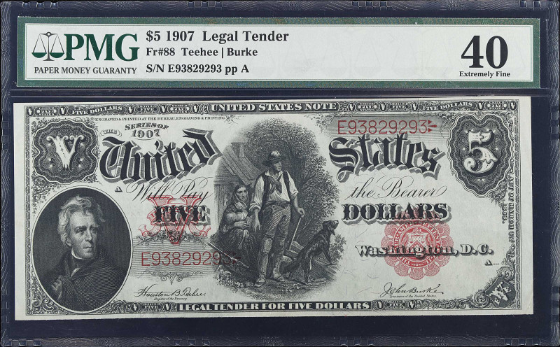 Fr. 88. 1907 $5 Legal Tender Note. PMG Extremely Fine 40.
Teehee - Burke signat...