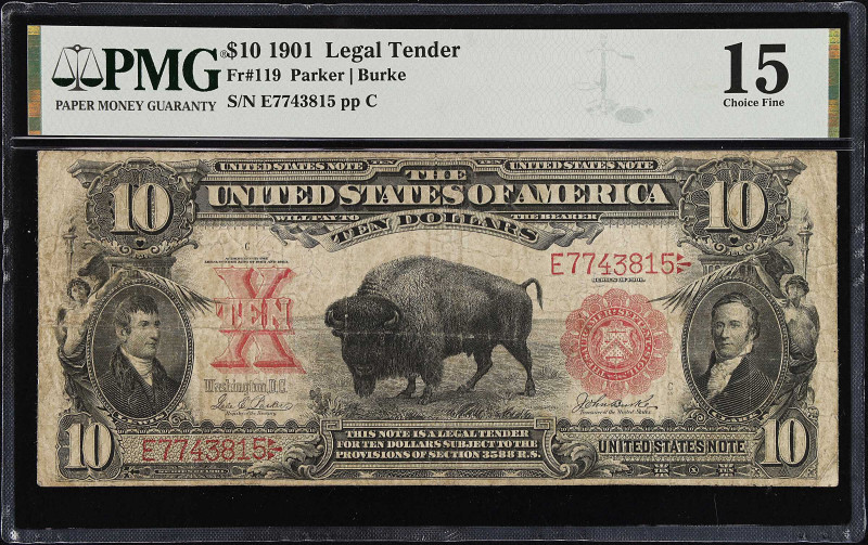 Fr. 119.1901 $10 Legal Tender Note. PMG Choice Fine 15.
Parker - Burke signatur...