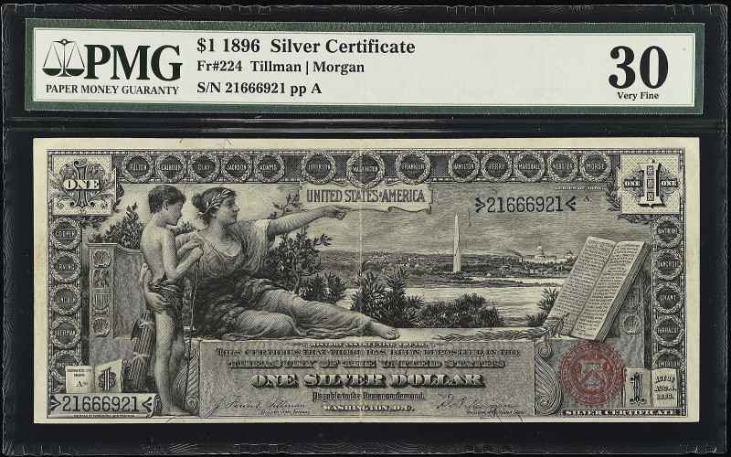 Fr. 224. 1896 $1 Silver Certificate. PMG Very Fine 30.
Good eye appeal for the ...