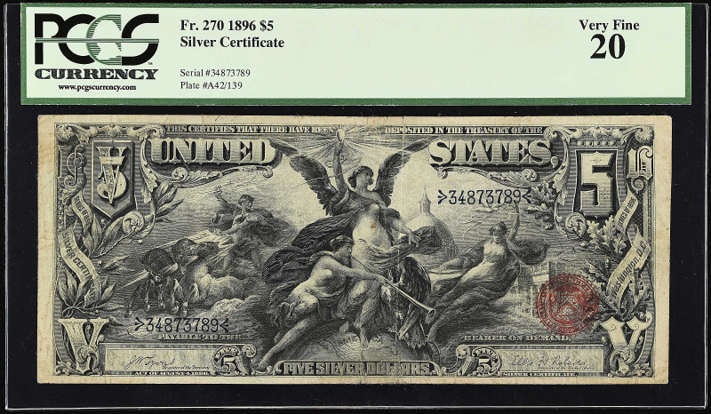 Fr. 270. 1896 $5 Silver Certificate. PCGS Currency Very Fine 20.
The key denomi...