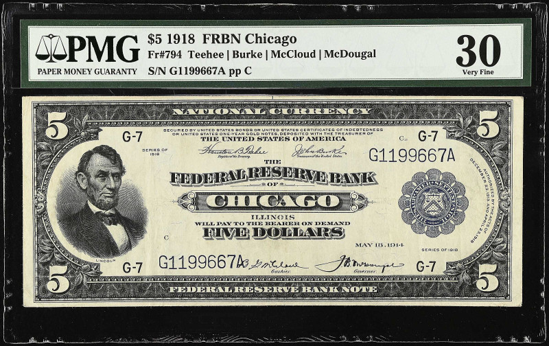 Fr. 794. 1918 $5 Federal Reserve Note. Chicago. PMG Very Fine 30.
Teehee - Burk...