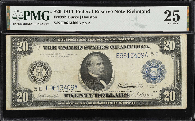 Fr. 982. 1914 $20 Federal Reserve Note. Richmond. PMG Very Fine 25.
Burke - Hou...