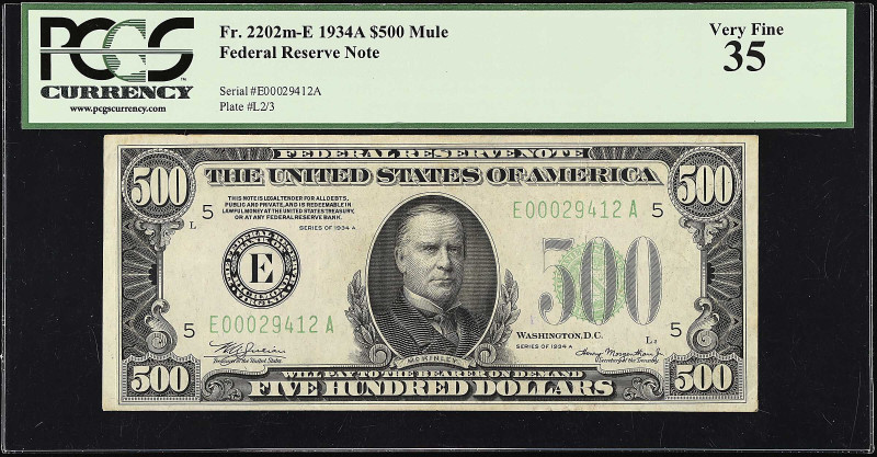 Fr. 2202m-E. 1934A Mule $500 Federal Reserve Mule Note. Richmond. PCGS Currency ...