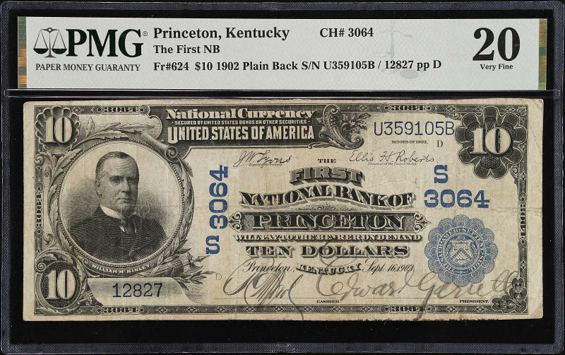 Princeton, Kentucky. $10 1902 Plain Back. Fr. 624. The First NB. Charter #3064. ...