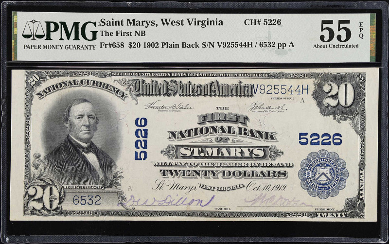 Saint Mary's, West Virginia. $20 1902 Plain Back. Fr. 658. The First NB. Charter...