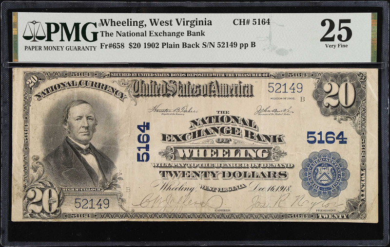 Wheeling, West Virginia. $20 1902 Plain Back. Fr. 658. The National Exchange Ban...