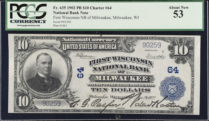 Milwaukee, Wisconsin. $10 1902 Plain Back. Fr. 635. The First Wisconsin NB. Char...