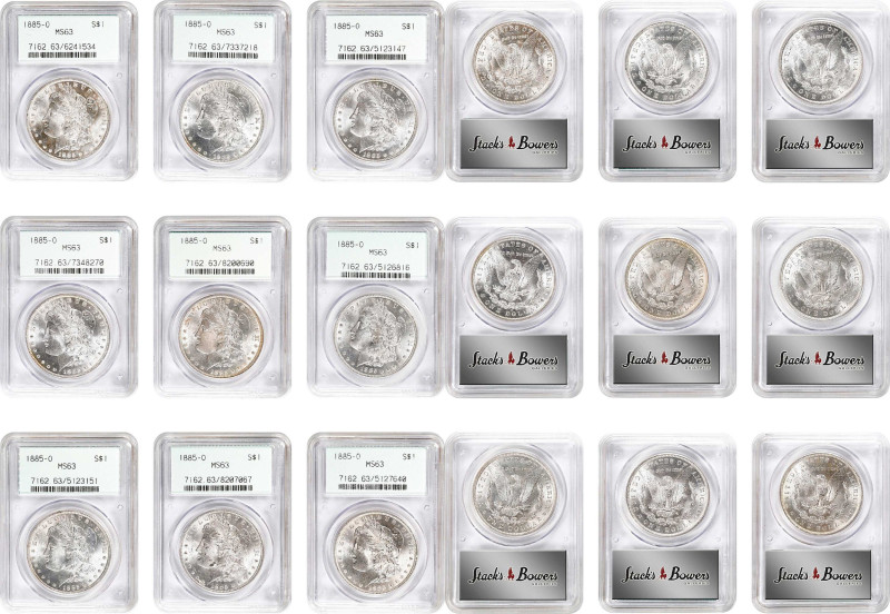 Lot of (9) 1885-O Morgan Silver Dollars. MS-63 (PCGS). OGH.
PCGS# 7162. NGC ID:...