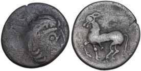 Celtic World. Celtic, Danubian Region (Pannonia?). AR Drachm, Uncertain tribe, middle Danube area, 1st century BC. Obv. Laureate head of Zeus right. R...