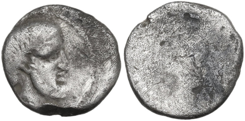 Greek Italy. Etruria, Populonia. AR 5 units, 4th-3rd century BC. Obv. Bearded he...