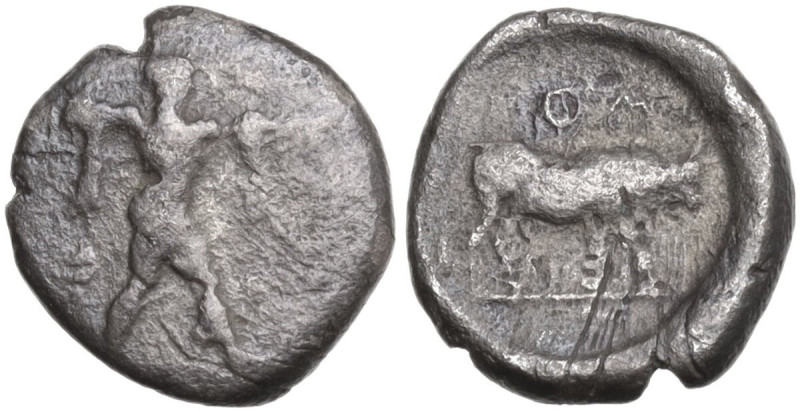 Greek Italy. Northern Lucania, Poseidonia-Paestum. AR Diobol, 445-420 BC. Obv. P...