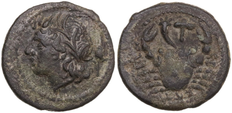 Greek Italy. Bruttium, Brettii. AE 14.5 mm, c. 208-203 BC. Obv. Male head (River...