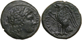 Sicily. Syracuse. Hiketas (287-278 BC). AE 24 mm. Obv. Laureate head of Zeus Hellanios right; behind, palladium. Rev. Eagle standing left on thunderbo...