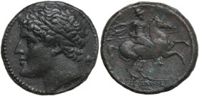 Sicily. Syracuse. Hieron II (274-215 BC). AE 27 mm. Obv. Laureate head left. Rev. Horseman right. CNS II 193. AE. 14.89 g. 27.00 mm. Dark green patina...