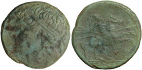 Sicily. Syracuse. Hieron II. 275-215 BC. AE 26 mm. Obv. Diademed head left. Rev. Mounted warrior in full armor right, holding spear; in lower right fi...