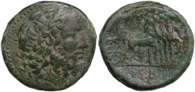 Sicily. Syracuse. Roman Rule, after 212 BC. AE 25 mm. Obv. Laureate head of Zeus right. Rev. Quadriga right. CNS II 230. AE. 11.84 g. 25.00 mm. Green ...