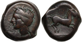 Punic Sardinia. AE Unit, c. 375-350 BC. Obv. Wreathed head of Triptolemos left, wearing circular earring. Rev. Rearing horse right. Lulliri pl. 23, 44...