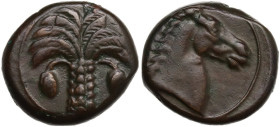 Punic Sardinia. AE 17 mm., c. 350/40-320/300 BC. Obv. Palm. Rev. Horse 's head. Lulliri pl. 1, 1; SNG Cop. 102/6. AE. 5.20 g. 16.00 mm. Lovely glossy ...